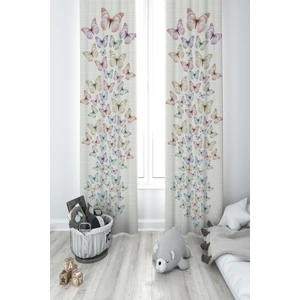 Mekta Home Bebek ve Çocuk Odası Uçan Kelebek Desenli 2 Kanat Fon Perde
