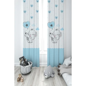 Mekta Home Bebek ve Çocuk Odası Filli Kalpli Balon Desenli 2 Kanat Fon Perde