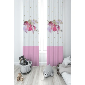Mekta Home Bebek ve Çocuk Odası Unicorn Üzerinde Prenses Kız Desenli 2 Kanat Fon Perde