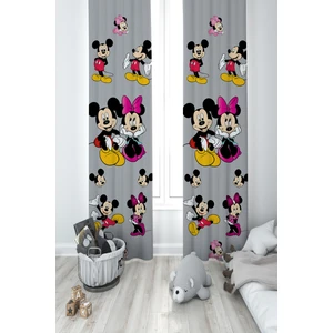 Mekta Home Bebek ve Çocuk Odası Mickey ve Minnie Mause Desenli Seksekli 2 Kanat Fon Perde