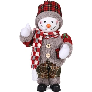 Noel Baba Oyuncak Bebek Sallanan Ekose Şapkalı Yaşlı Kardan Adam (Yurt Dışından)