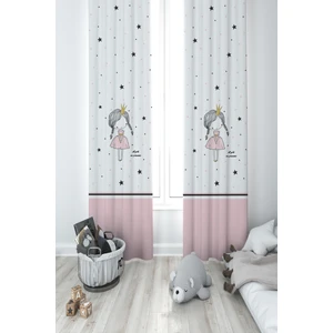 Mekta Home Bebek ve Çocuk Odası Örgülü Saçlı Prenses Kız Desenli 2 Kanat Fon Perde
