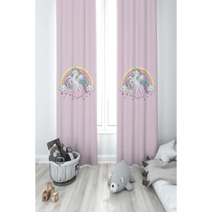 Mekta Home Bebek ve Çocuk Odası Gökuşağı ve Unicorn Desenli Pembe 2 Kanat Fon Perde