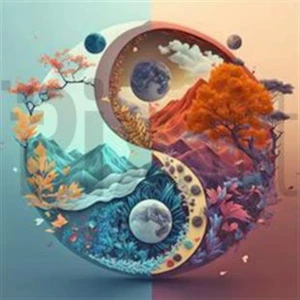 Mavi ve Kırmızı Yin Yang Elmas Mozaik Tablo Diamond Türkiye 50*50