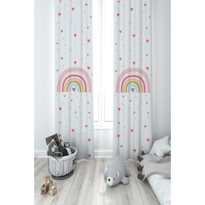 Mekta Home Bebek ve Çocuk Odası Gökkuşağı ve Kalp Desenli 2 Kanat Fon Perde