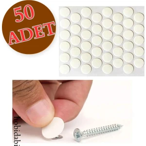 Yapışkanlı Vida Tapası Parlak Beyaz Vida Kapatıcı Kapağı 50 Adet
