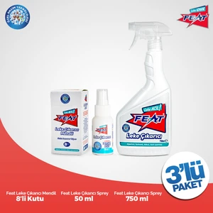 Leke Çıkarıcı Mendil 8’li + Feat Leke Çıkarıcı Sprey 50 ml + Feat Leke Çıkarıcı Sprey 750 ml