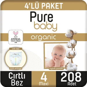 Baby Organik Pamuklu Cırtlı Bez 4'lü Paket 4 Numara Maxi 208 Adet