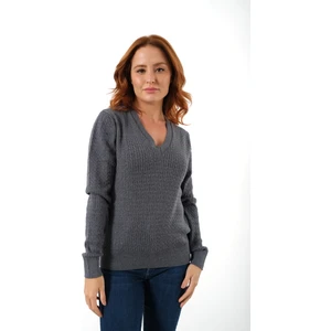 Trist Star Kadın Ink %100 Organik Pamuk V Yaka Saç Örgülü Triko Kazak Örme Bluz TRIST-6155