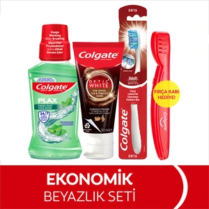 Optic White Kahve, Çay Kullanıcıları Diş Macunu 50 ml, Visible White Orta Diş Fırçası, Plax Ağız Bakım Suyu 250 ml + Fırça Kabı Hediye