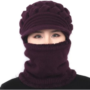 Kış Artı Kadife ve Kalınlaştırılmış Eşarp Hepsi Bir Arada Anne Gündelik Örgü Şapka (Yurt Dışından)