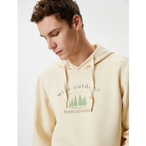 Slogan Baskılı Hoodie Kanguru Cepli Manzara Detaylı