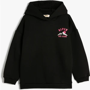 Kapşonlu Sweat Uzun Kollu Kayak Baskılı Şardonlu