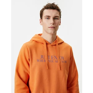 Slogan Baskılı Hoodie Kanguru Cep Detaylı Uzun Kollu