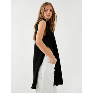 Triko Yelek Balıkçı Yaka Yanları Yırtmaç Detaylı