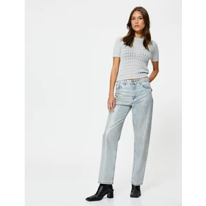 Kısa Kolllu Kazak Simli Bisiklet Yaka Dokulu