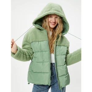 Şişme Mont Peluş Detaylı Kapşonlu Cepli