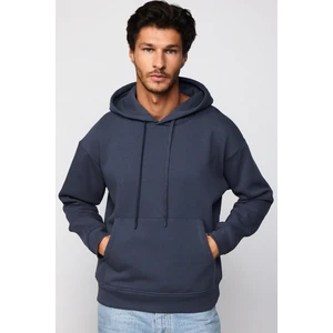 Unisex Oversize Geniş Kesim Pamuklu Yumuşak Dokulu İçi Polarlı Basic Gri Kapüşonlu Sweatshirt