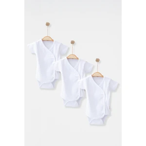Pamuklu Unisex Kısa Kollu Çıtçıtlı 3’lü Kruvaze Bebek Badi