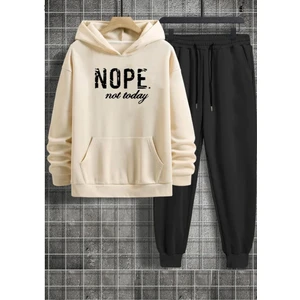 Amor Man Büyük Beden Özel Tasarım Kapüşonlu Nope Baskılı %100 Pamuk Modern Erkek Eşofman Takımı