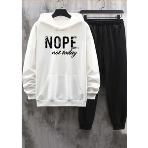 Amor Man Büyük Beden Özel Tasarım Kapüşonlu Nope Baskılı %100 Pamuk Modern Erkek Eşofman Takımı