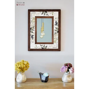 Stone World El Yapımı Masif Ahşap &  Desenli Mermer Çerçeveli Duvar Aynası - 065.1 - 34x44cm