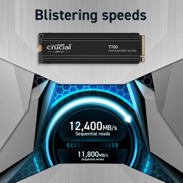 Crucial T700 2TB PCIe Gen5 NVMe M.2 SSD (12400-11800 MBs) Fiyatı
