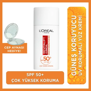 L'oréal Paris Revitalift Clinical Spf 50+ Günlük Yüksek Uv Korumalı Yüz Güneş Kremi 50ML Cep Aynası