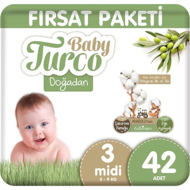 Baby Turco Doğadan Fırsat Paketi Bebek Bezi 3 Numara Midi 42