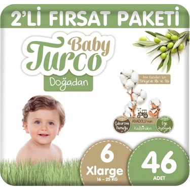 Baby Turco Doğadan 2'li Fırsat Paketi Bebek Bezi 6 Numara Xlarge 46