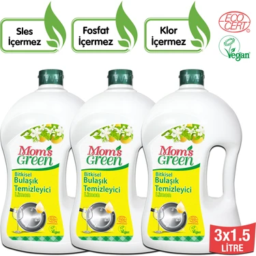 Mom's Green 3'lü Set Bitkisel Elde Bulaşık Temizleyici Limon 1,5 lt x 3