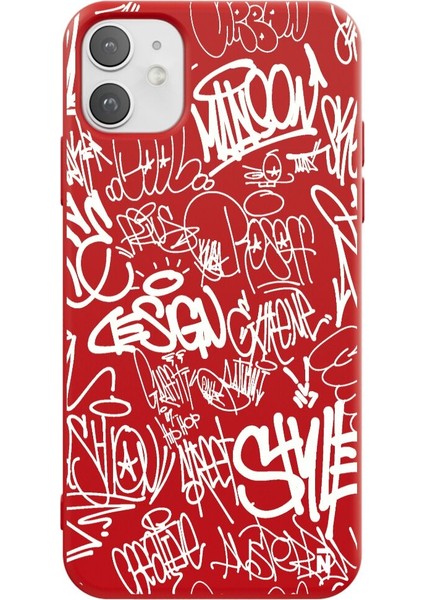 iPhone 11 Silikon Urban Grafiti Yazılı Tarz Style Kırmızı Renkli Telefon Kılıfı