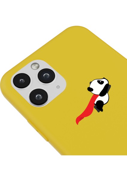 iPhone 11 Pro Max Silikon Özel Tasarım Uçan Sevimli Küçük Panda Minimal Sarı Renkli Telefon Kılıfı modelleri
