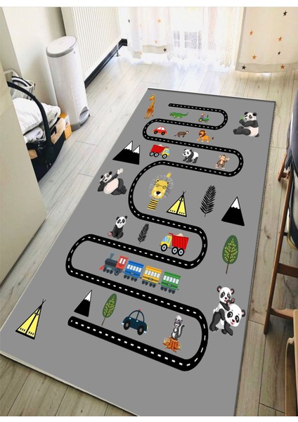 Trafik Çocuk Oyun Halısı Kaymaz Makinede Yıkanabilir Eğitici Bebek ve Çocuk Odası Halısı Oyun Matı