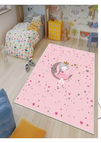 STY Home Kız Çocuk Oyun Halısı Kaymaz Makinede Yıkanabilir Eğitici Bebek ve Çocuk Odası Halısı Oyun Matı