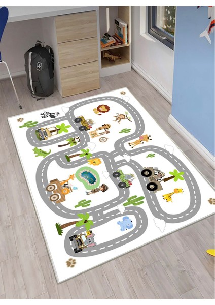 STY Home Trafik Çocuk Oyun Halısı Kaymaz Makinede Yıkanabilir Eğitici Bebek ve Çocuk Odası Halısı Oyun Matı