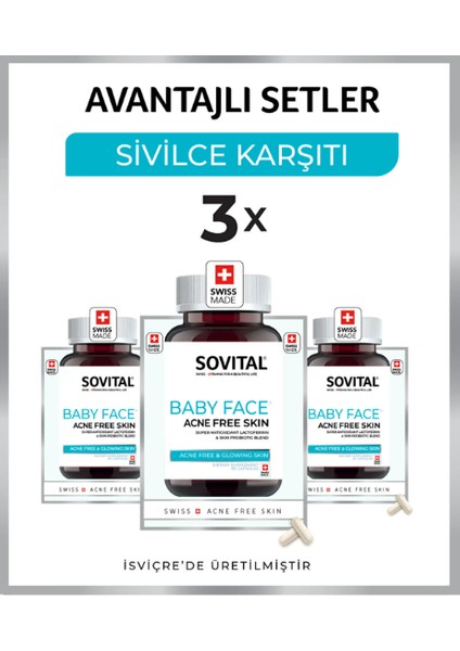 Sovital Baby Face Sivilce, Leke & Yaşlanma Karşıtı 3X90 Kapsül