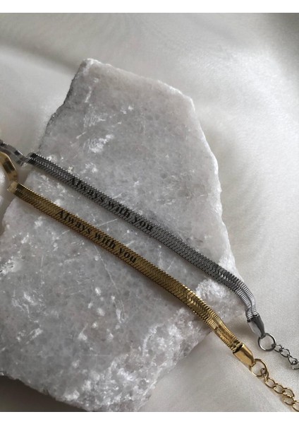 Italia Çelik Yazılı Çift Bileklik (2 Adettir) (Always With You)