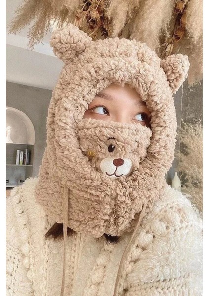 Ayıcık Detaylı Peluş Bere Ayıcıklı Şapka