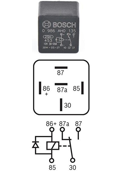 12V 30/20A Dirençli Çift Platin Mini Röle 5 Fiş Bosch 0986AH0135