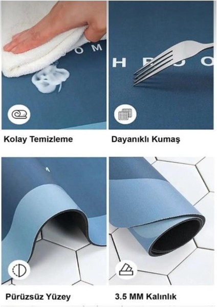 Holly Home Oval Kaymaz Taban Bathroom Banyo Paspası Su Emici Şık Tasarım Abdest Paspası 40*60 cm