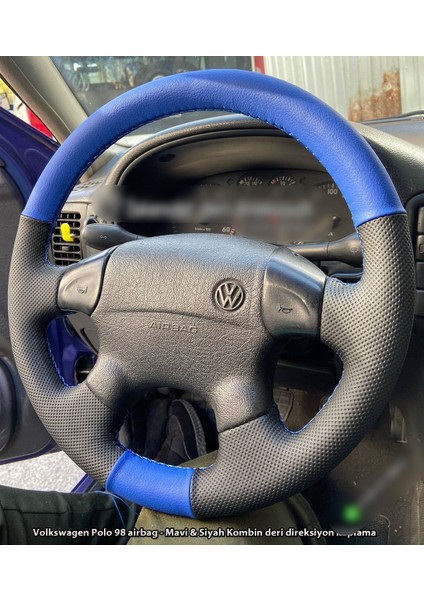 Volkswagen Polo Araca Özel Dikmeli Direksiyon Kılıfı 1998 – 2000 (Nokta Mavi Deri)