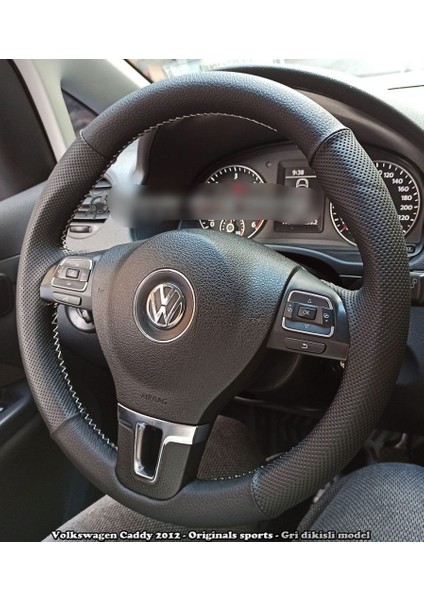 Volkswagen Caddy 2011 - 2015 Araca Özel Dikmeli Direksiyon Kılıfı (Nokta Düz Gri Dikişli)
