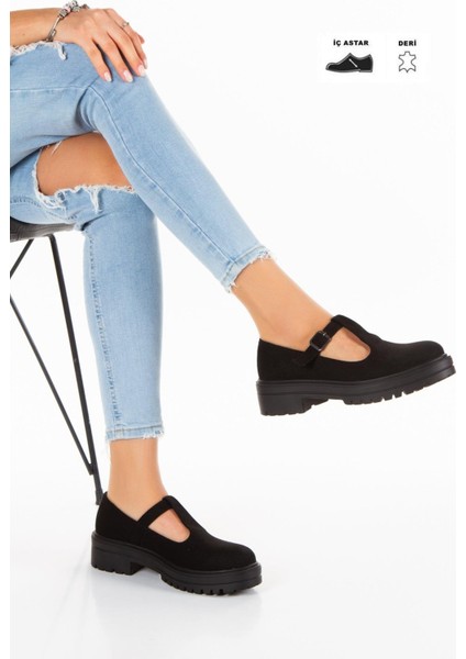 Kadın Süet Siyah Corcik Tokalı Anatomik Ayakkabı Iç Astar Deri fiyatları
