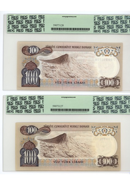 100 Lira 6. Emisyon 2. Tertip Pick # 189A *F90 Sarı Kağıt/beyaz Kağıt *takım Pcgs Sertifikalı