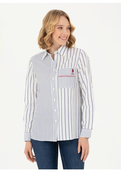 Regular Fit Gömlek Yaka Beyaz Kadın Gömlek Cına