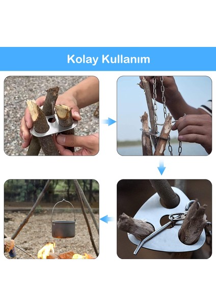 Duhalıne Paslanmaz Çelik Askı Kamp Tripodu Üç Ayaklı Halka, Zincirli ve Kancalı Kamp Tencere Askı Aparatı fırsatları