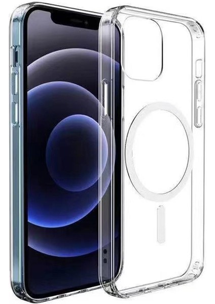 Apple iPhone 12 Kılıf Magsafe Şarj Özellikli Şeffaf Sert Pc Embos Kapak