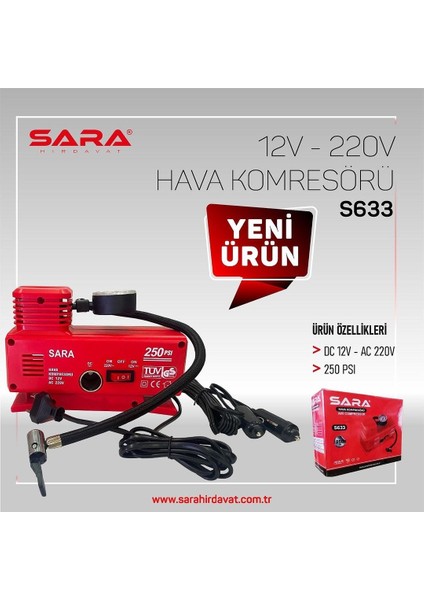 Araç Içi Çakmak Soketi Girişli Hava Kompresörü S633