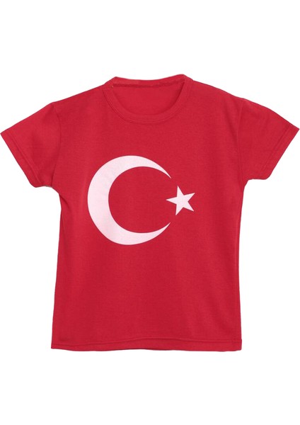Bayrak Baskılı Çocuk T-Shirt | Kırmızı